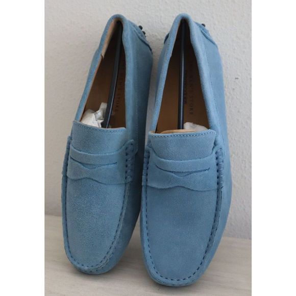 The Mens Store Bloomingdale's Men Sz 8 Light Blue Sued Penny Driver Loafers $145 - Picture 6 of 11